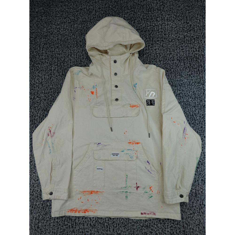 Smoke Rise Anorak Hoodie Mens 2XL Cream Paint Splatter Streetwear Pullover